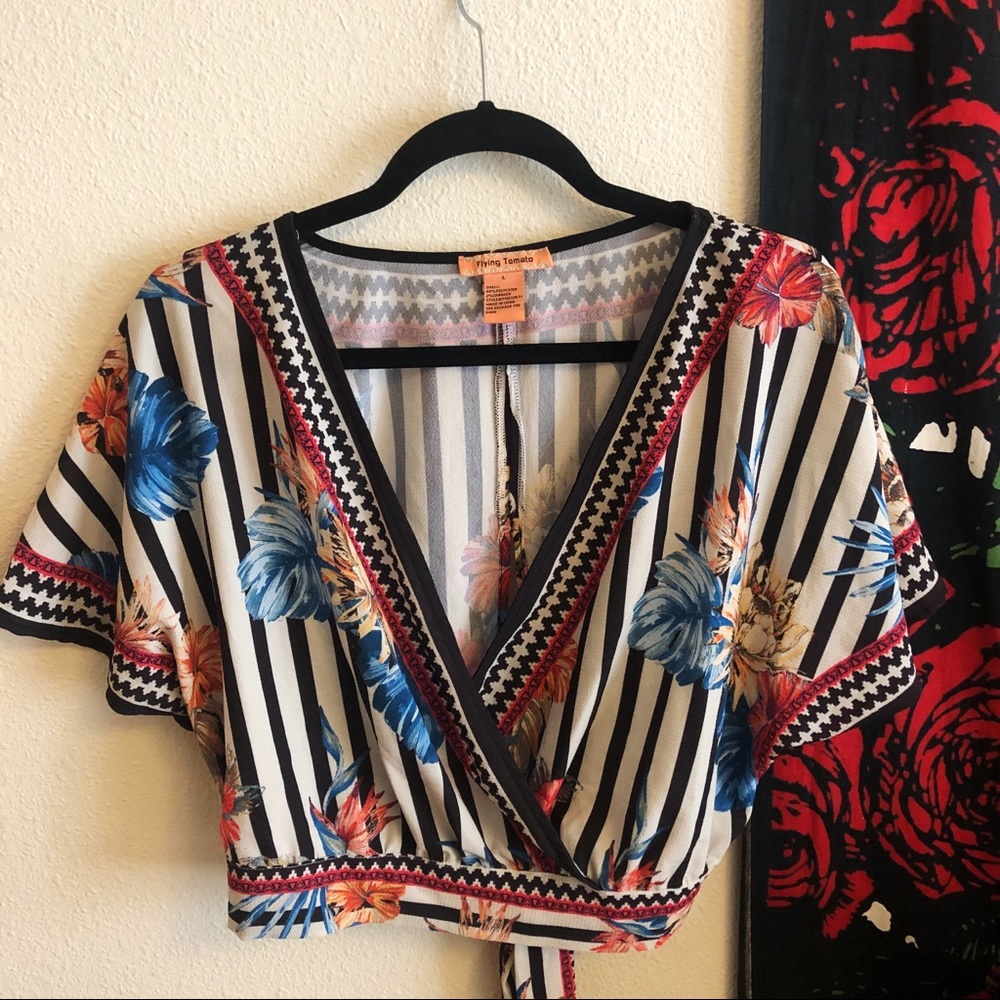 Flying Tomato tropical floral stripe blouse